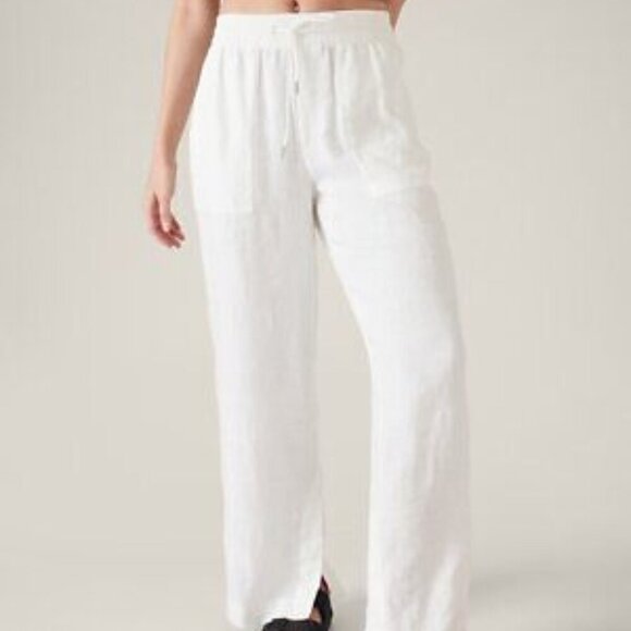 Athleta White Retreat Linen High Rise Wide Leg Pants - Picture 1 of 7